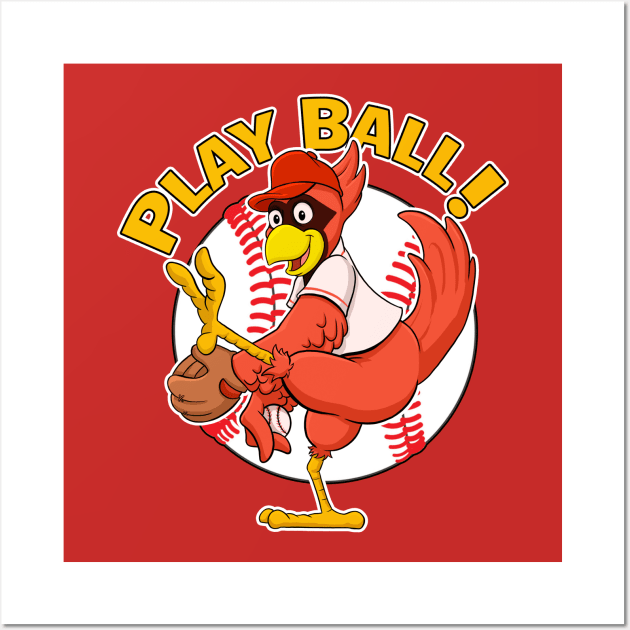 Play Ball! Cardinals Baseball Mascot Red Bird Wall Art by GAMAS Threads